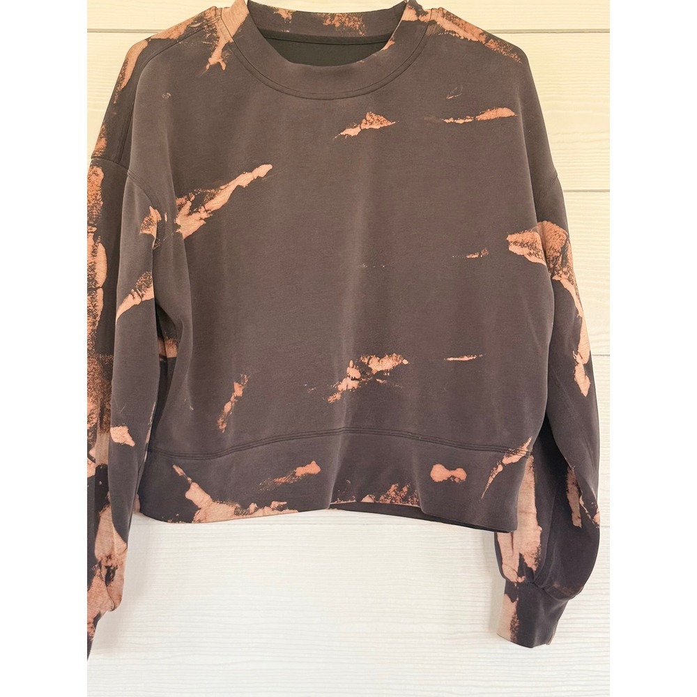 Lululemon Perfectly Oversized Cropped Crew Bleach Dye Sweatshirt Black Bronze
